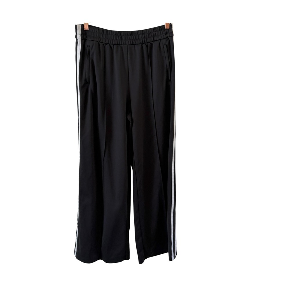 Athleta Venice High Rise Track Stripe Wide Leg Pant Womens M Black Travel